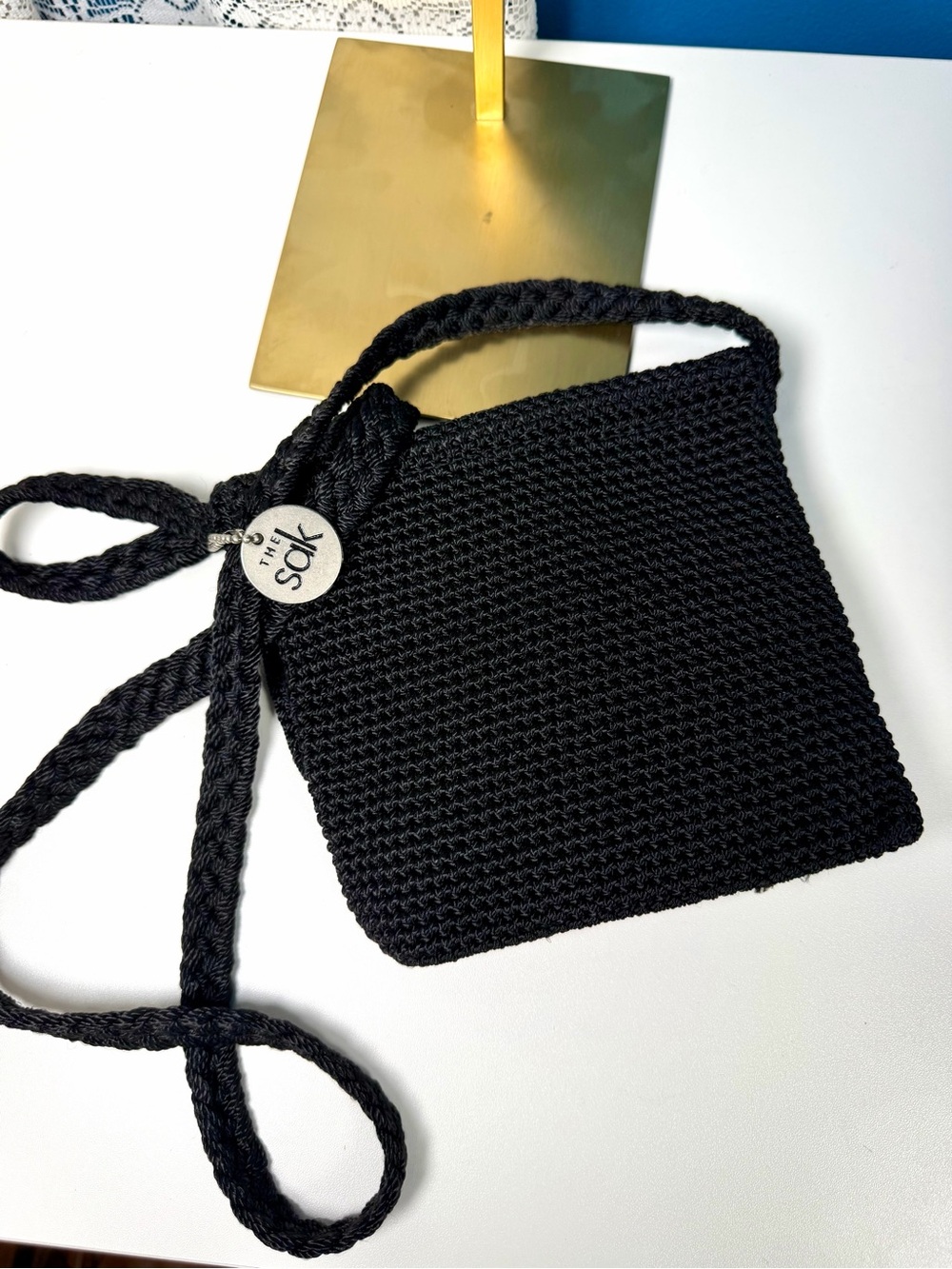 The Sak Black Crochet Crossbody Purse 6.5 in H x 6.5 in L 19.5 in shoulder drop - Picture 6 of 6